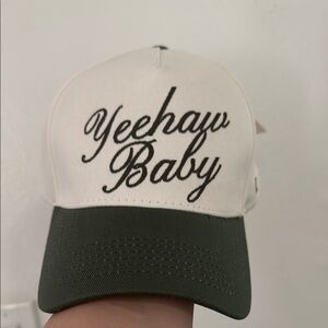 Cream and Green Snapback Hat with Embroidered Text